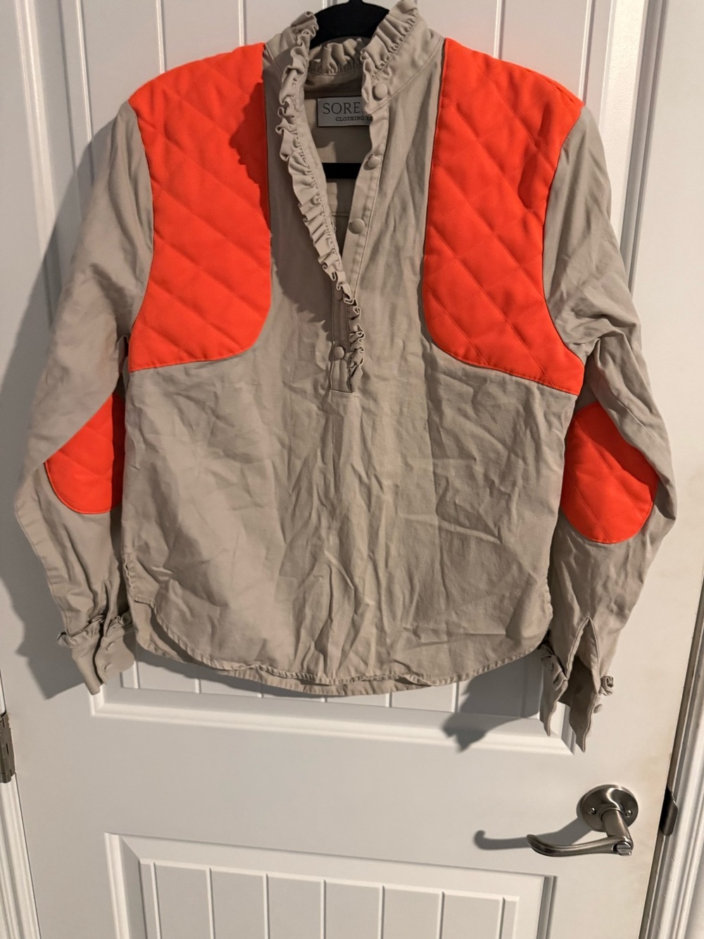 Sorella Clothing Co. The Livy Blouse – Khaki & Fluorescent Orange – Size S